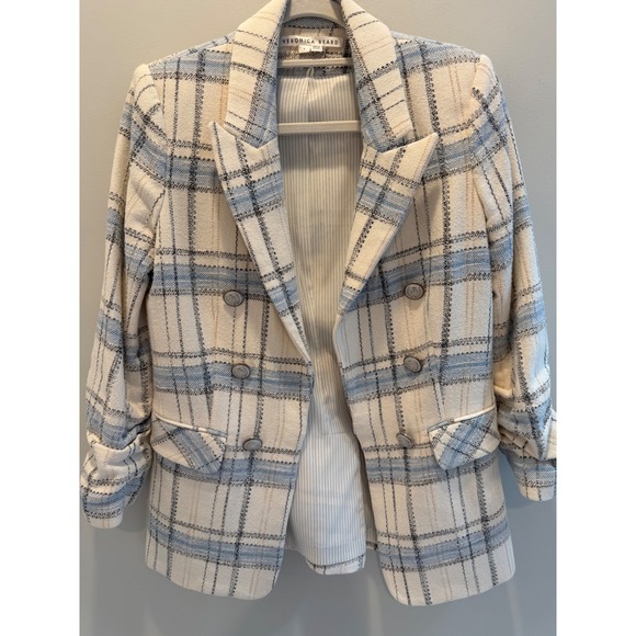 Veronica Beard Beacon Dickey Jacket White Blue Plaid Tweed Blazer Sz 4 - Picture 6 of 10